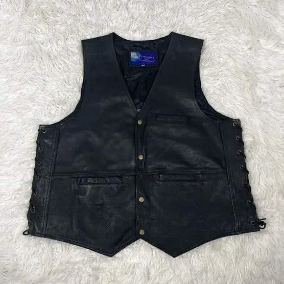 Vintage Vance Leathers Men’s Black Leather Biker Vest Maddog Patched Men’s XXL